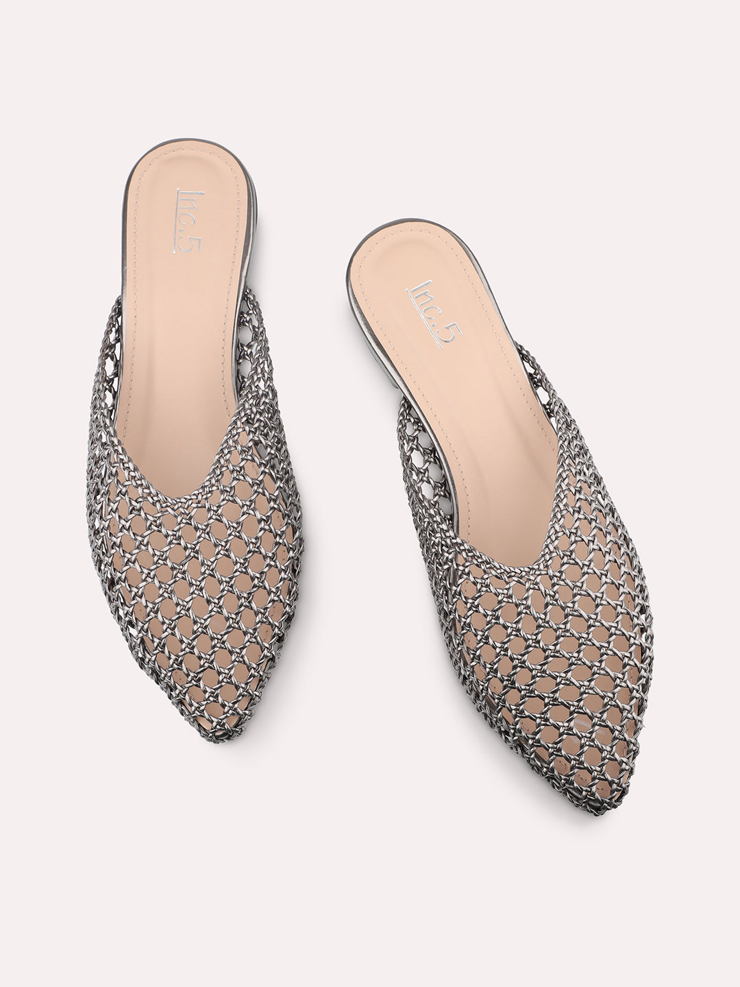 Women Pewter Textured Mules