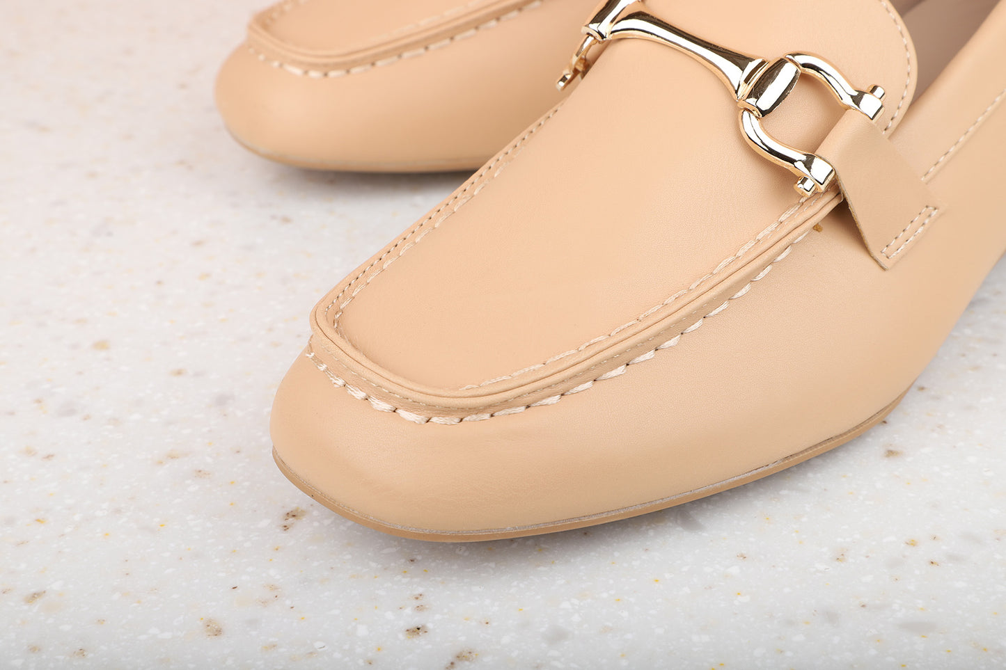 Women Beige Solid Moccasins with Buckle Detail