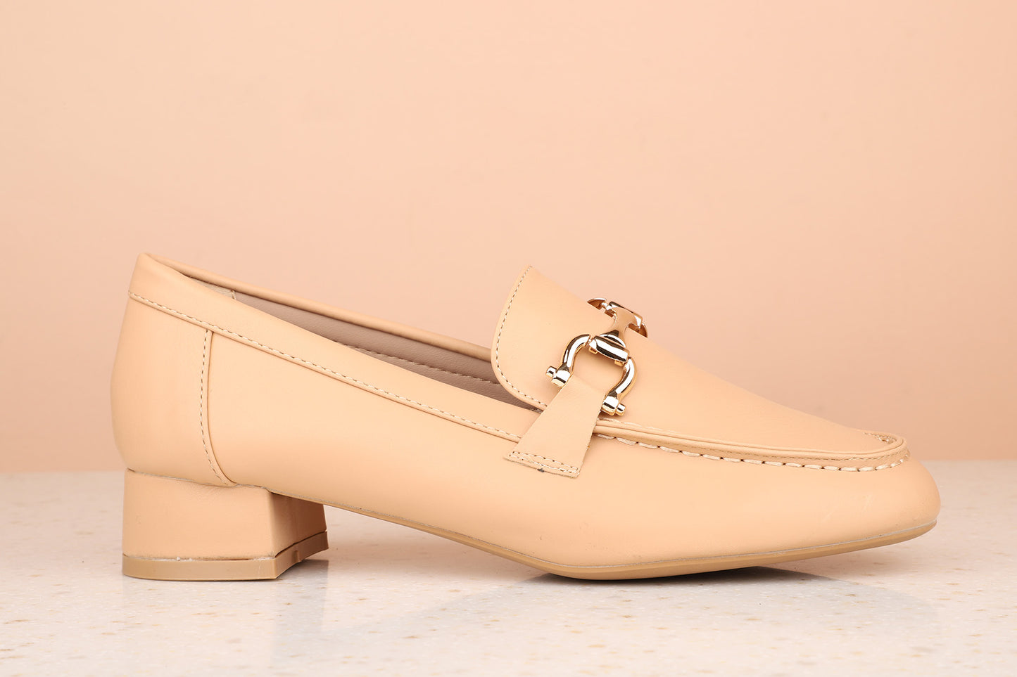 Women Beige Solid Moccasins with Buckle Detail