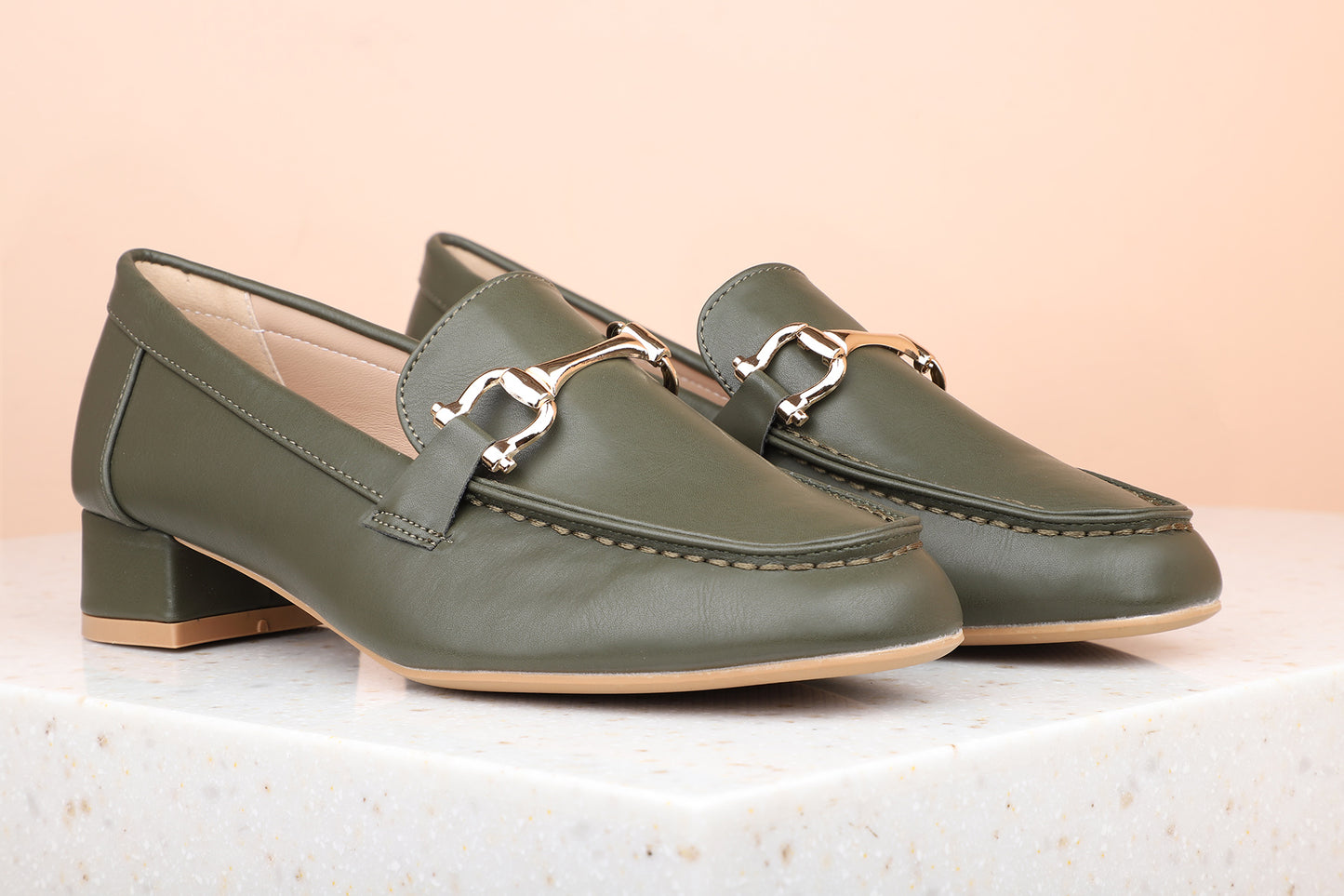 Women Green Solid Moccasins with Buckle Detail