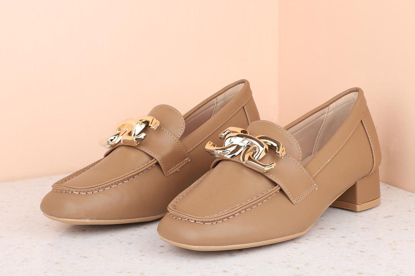 Women Chikoo Solid Moccasins with Buckle Detail