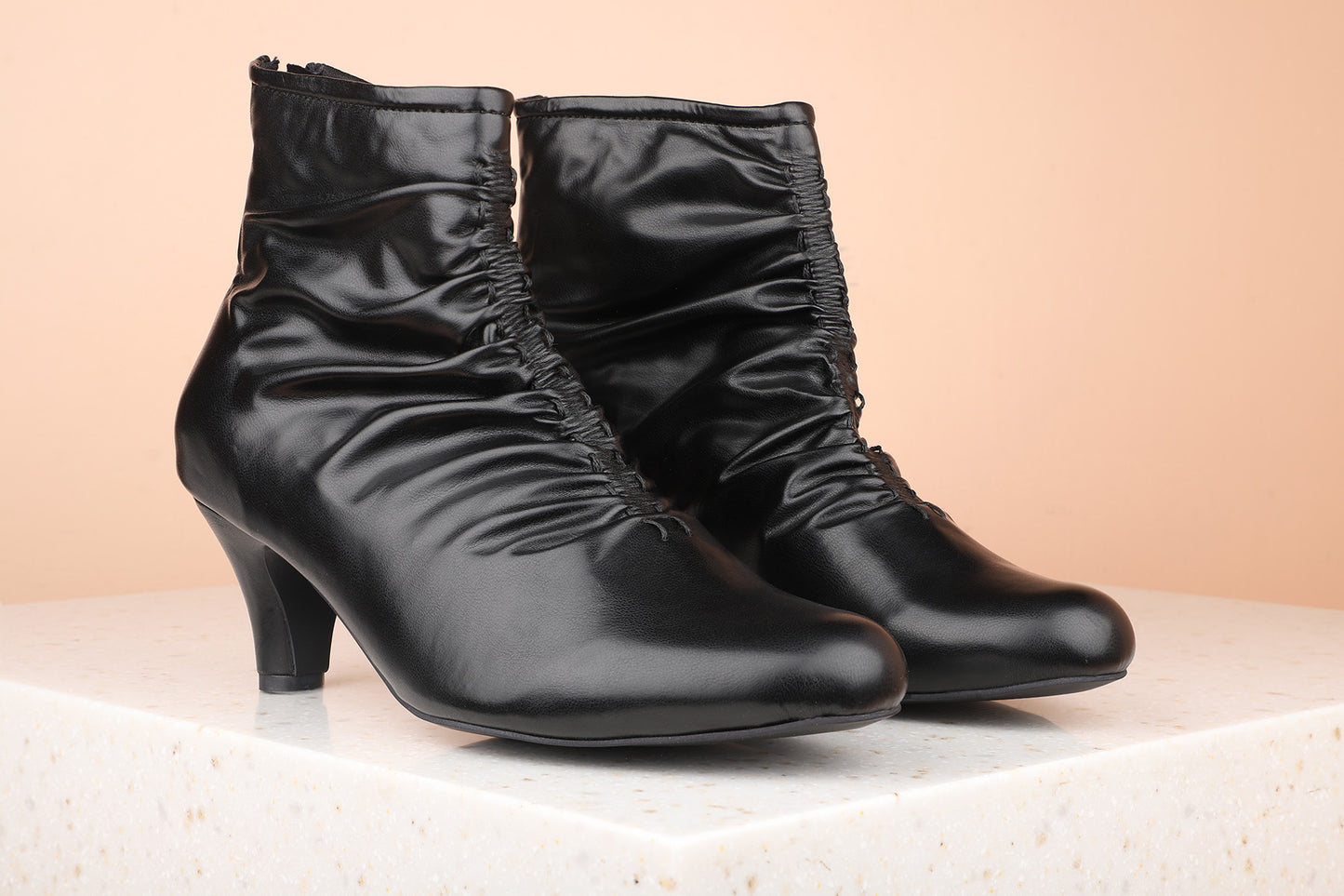 Women Black Kitten Heeled Boots