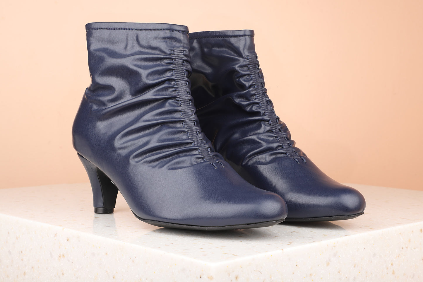 Women Navy Kitten Heeled Boots