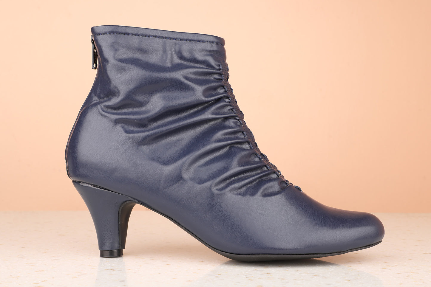 Women Navy Kitten Heeled Boots