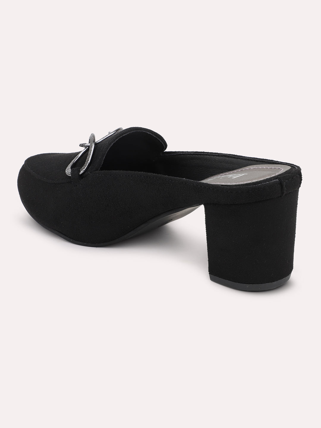 Women Black Embellished Block Mules