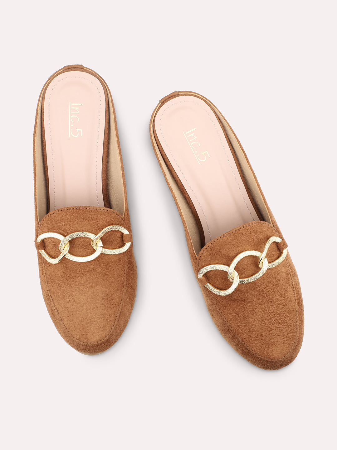 Women Tan Embellished Block Mules