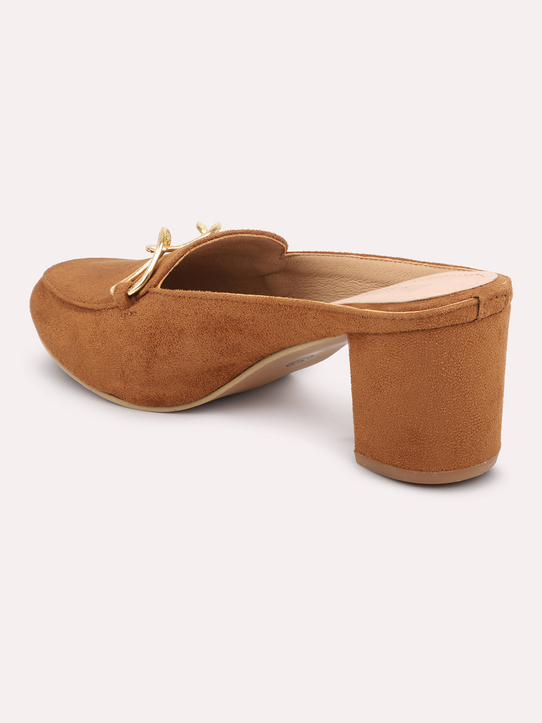 Women Tan Embellished Block Mules