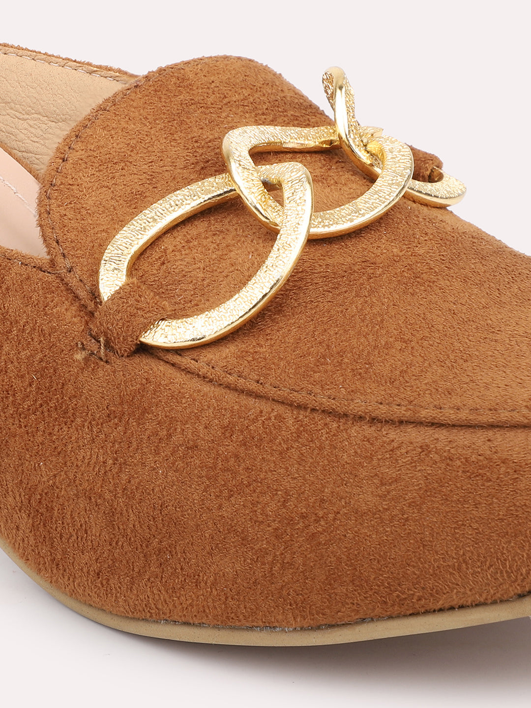 Women Tan Embellished Block Mules