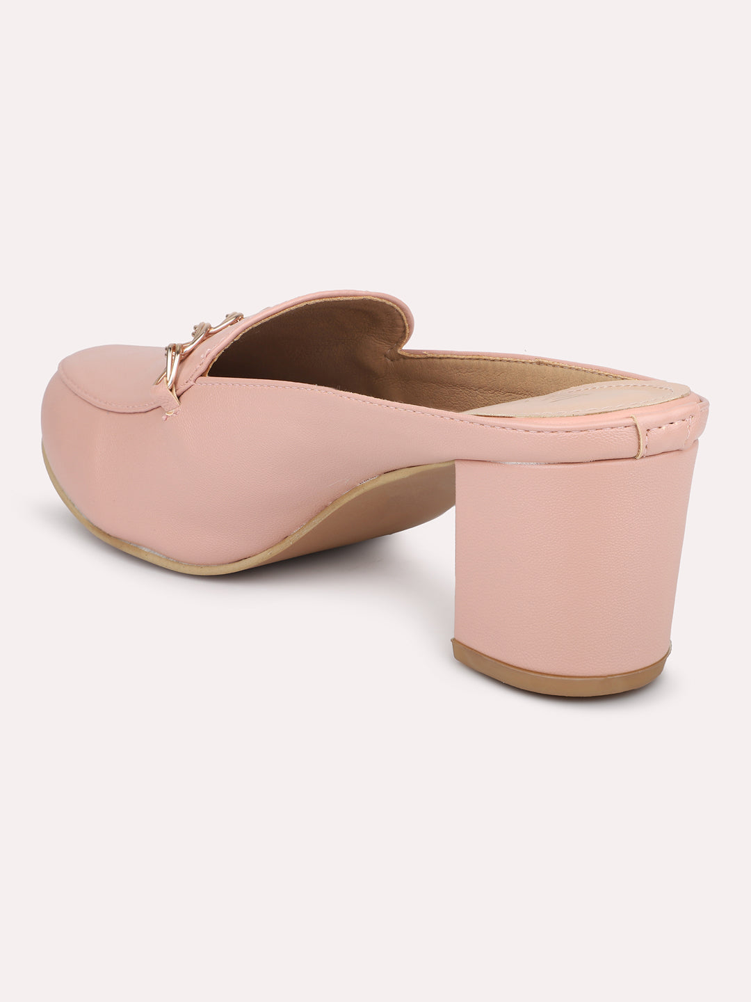 Women Peach Embellished Block Mules Heels