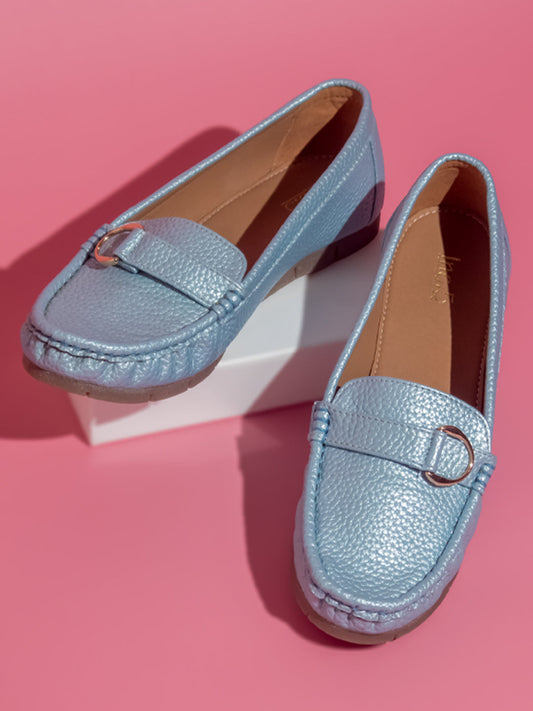 Women Blue Solid Flats Loafers