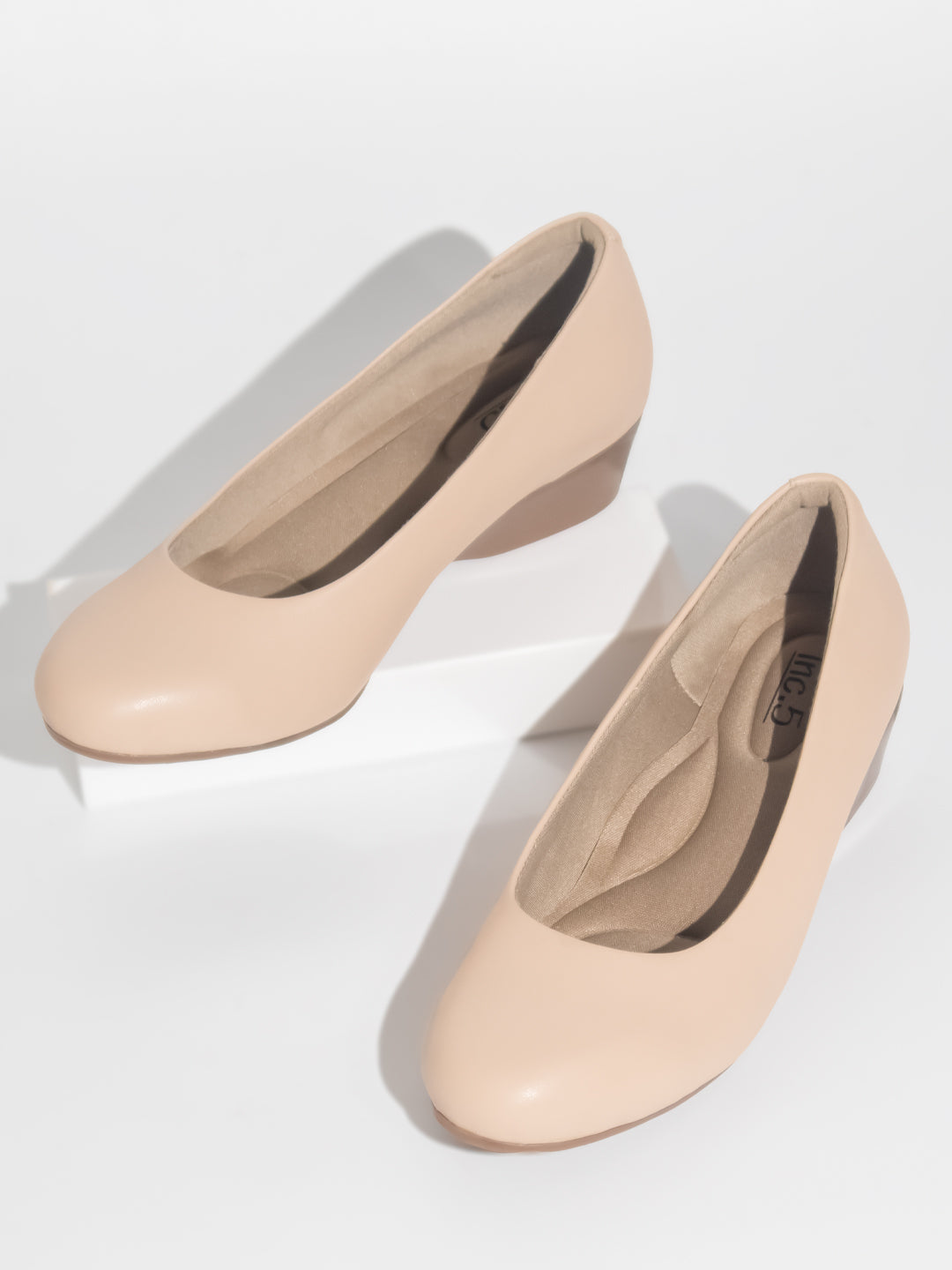 Women Beige Solid Wedge Pumps