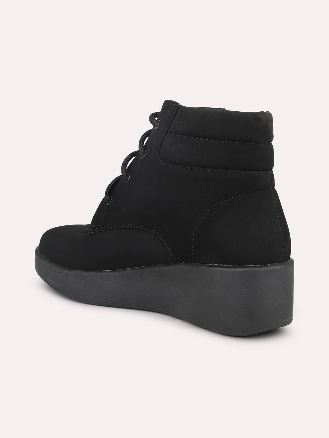 Women Lace-Ups Mid-Top Wedge Regular Boots