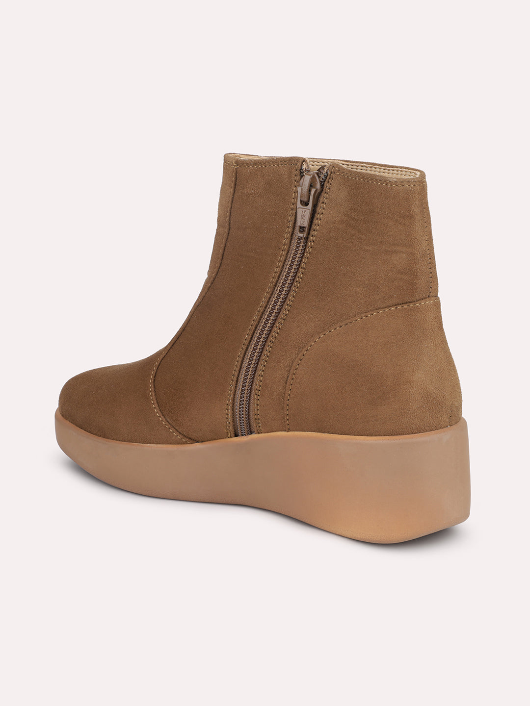 Women Tan Suede upper Ankle-Length Boots with Zip Closure