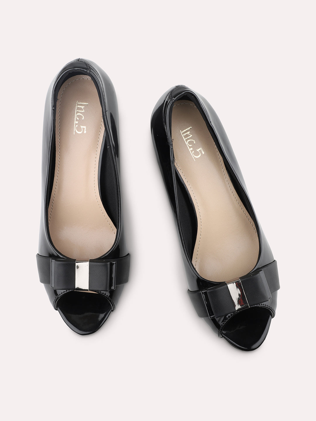 Women Black Block Peep Toes With Bows