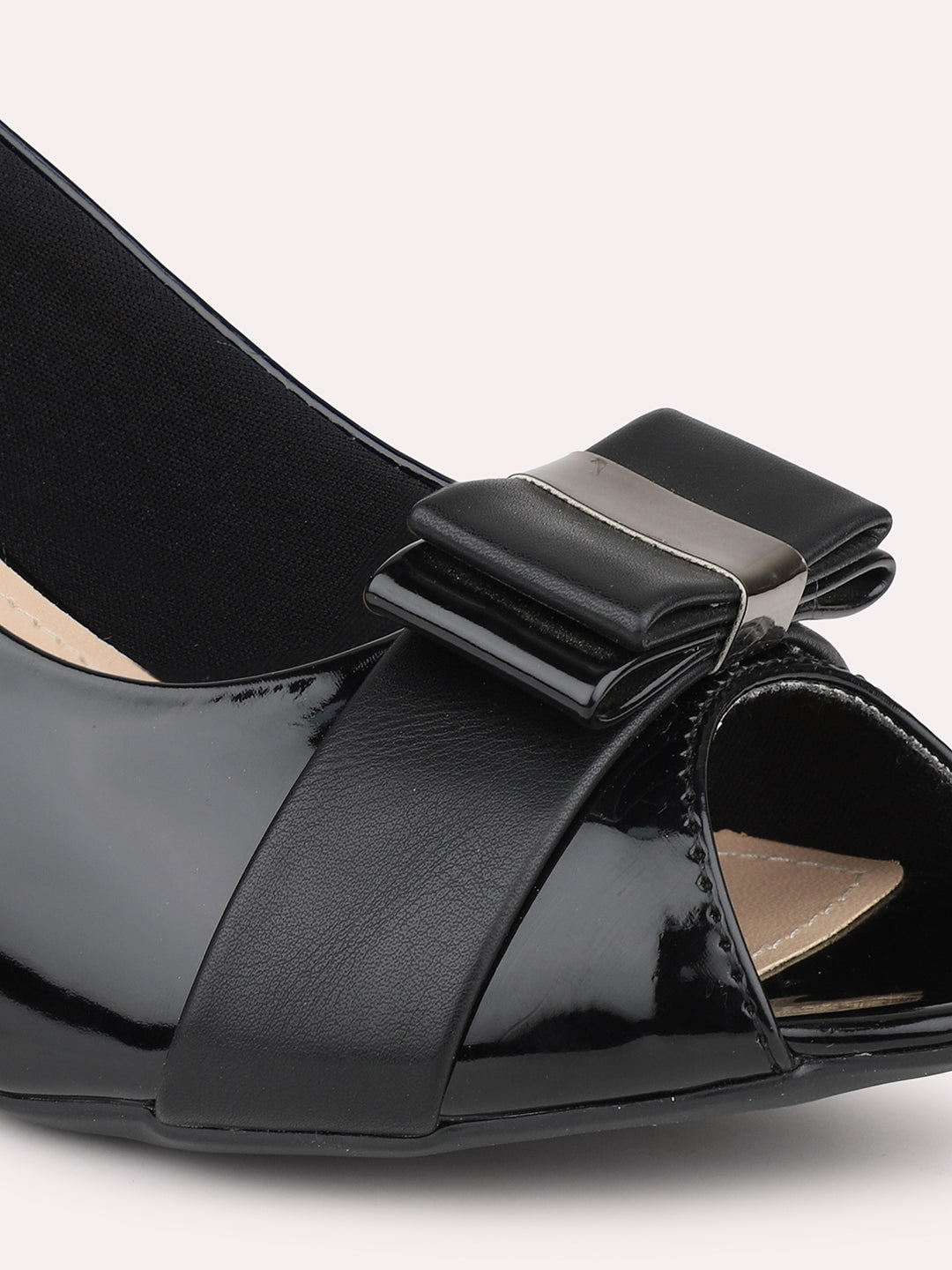 Women Black Block Peep Toes With Bows