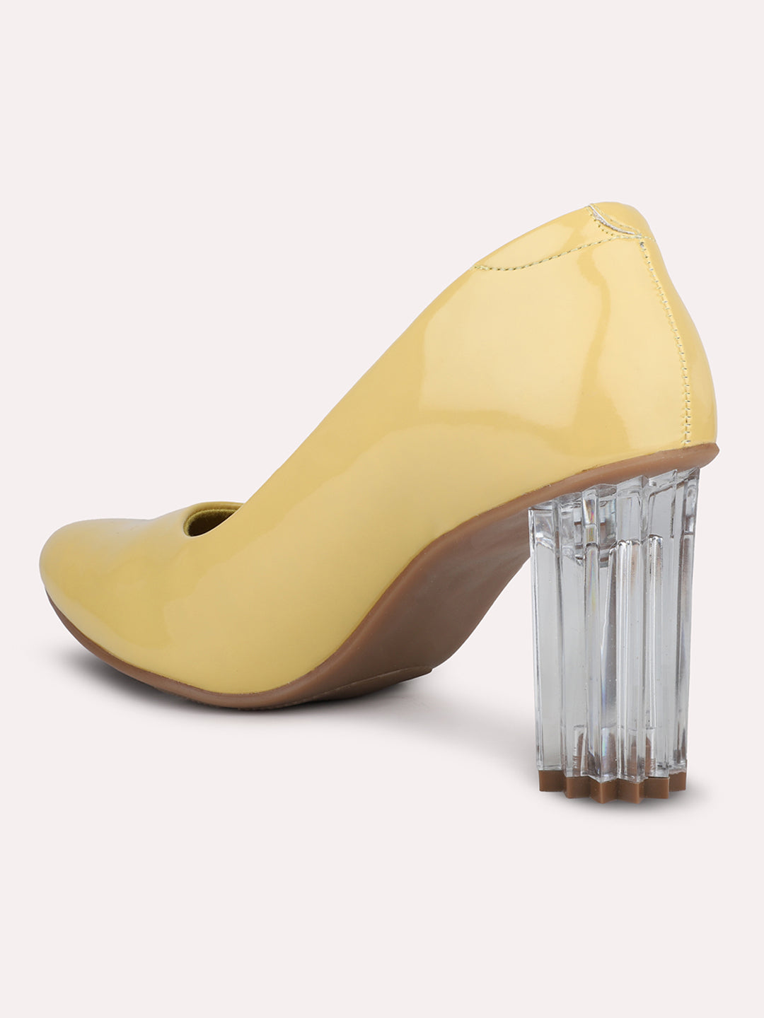 Women Yellow Pointed Toe Block Pumps