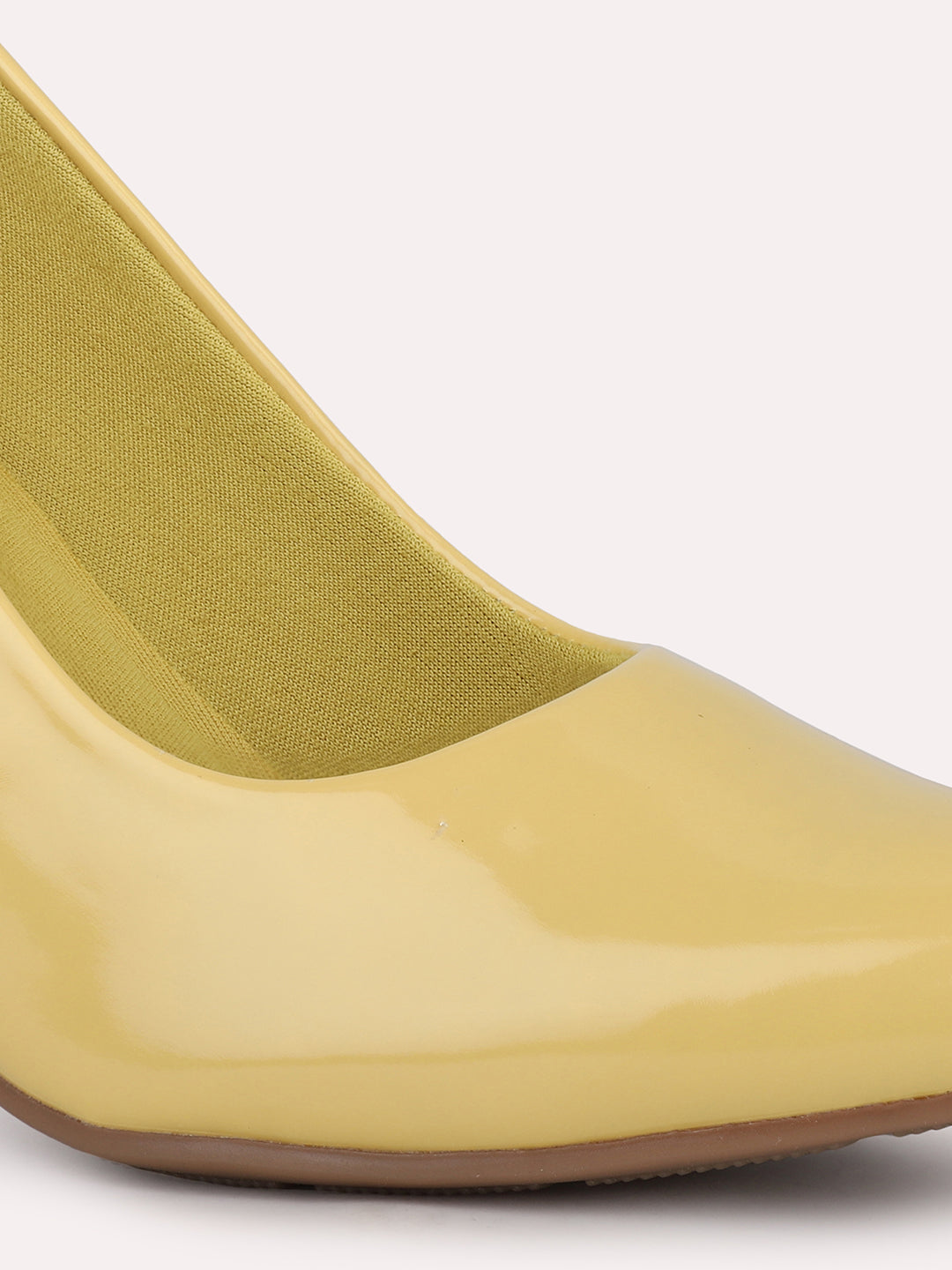 Women Yellow Pointed Toe Block Pumps