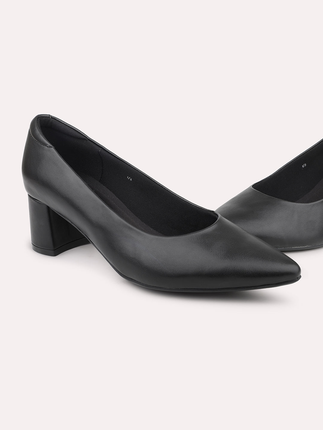 Women Black Pointed Toe Block Pumps