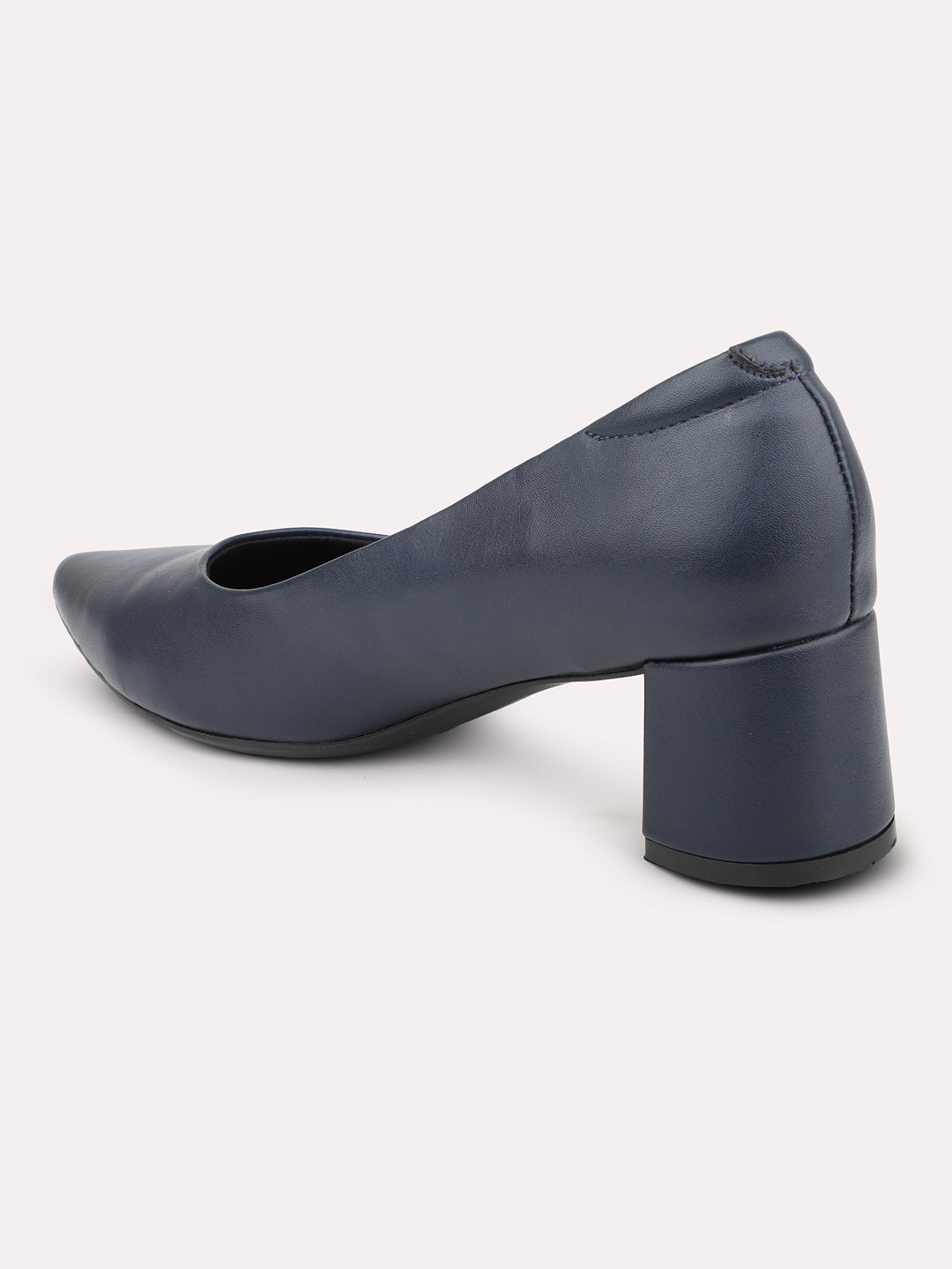 Women Navy Pointed Toe Block Pumps