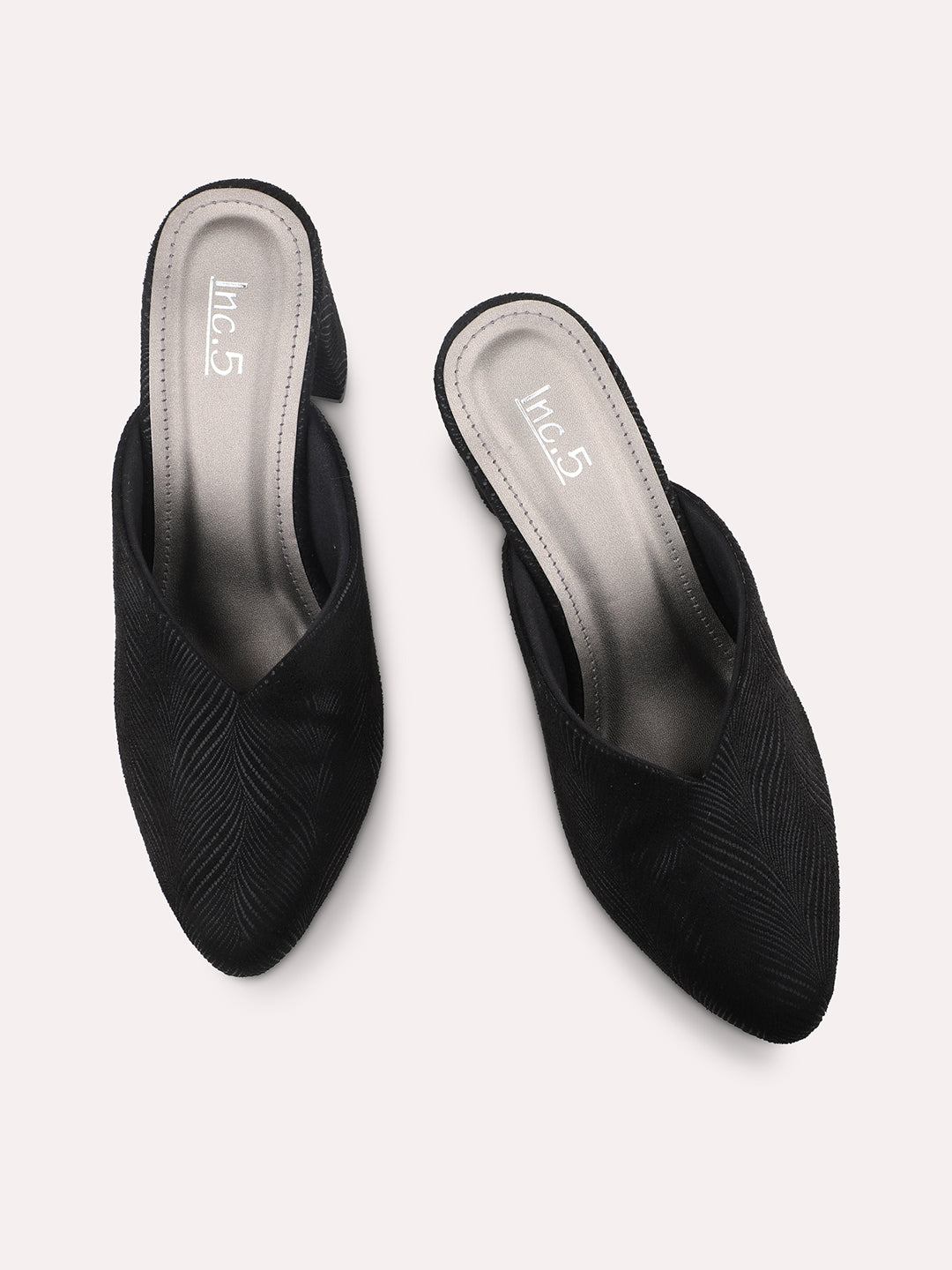 Women Black Embellished Block Mules Heels