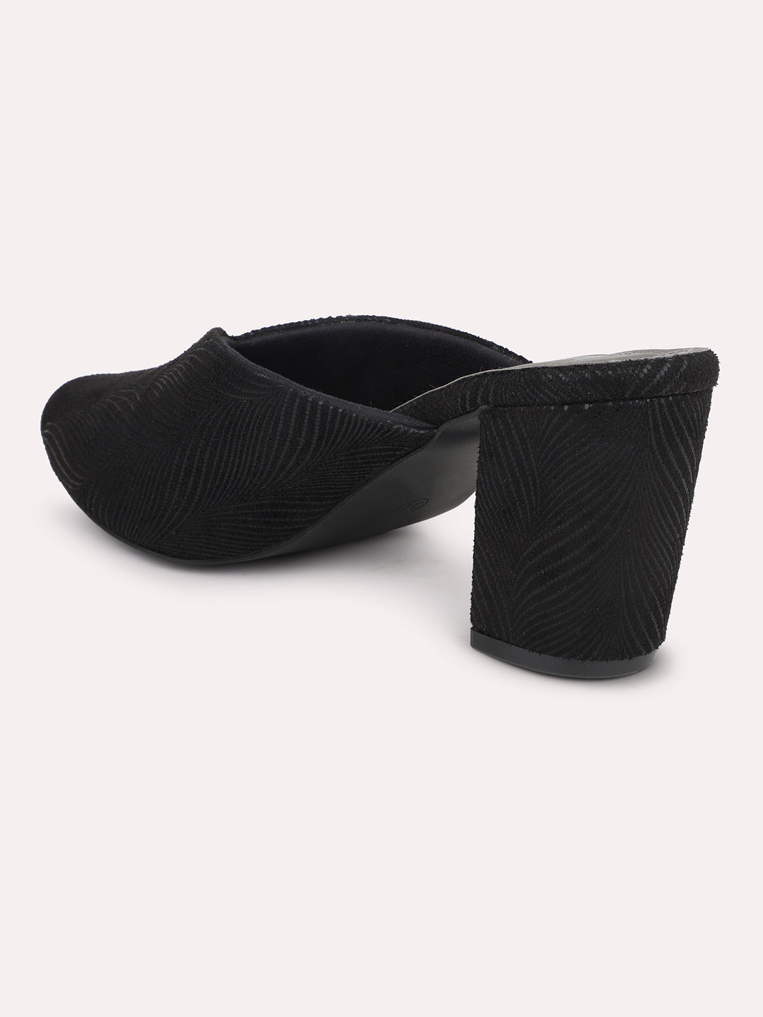 Women Black Embellished Block Mules Heels