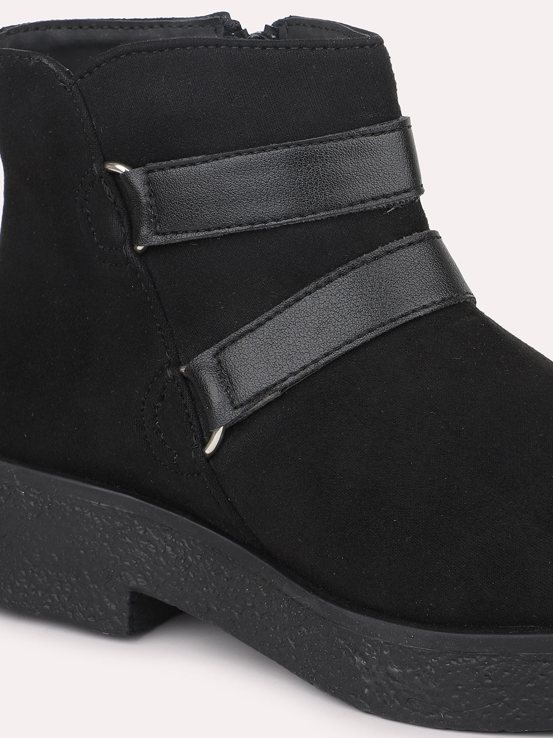 Women Black Heeled Mid-Top Regular Boots