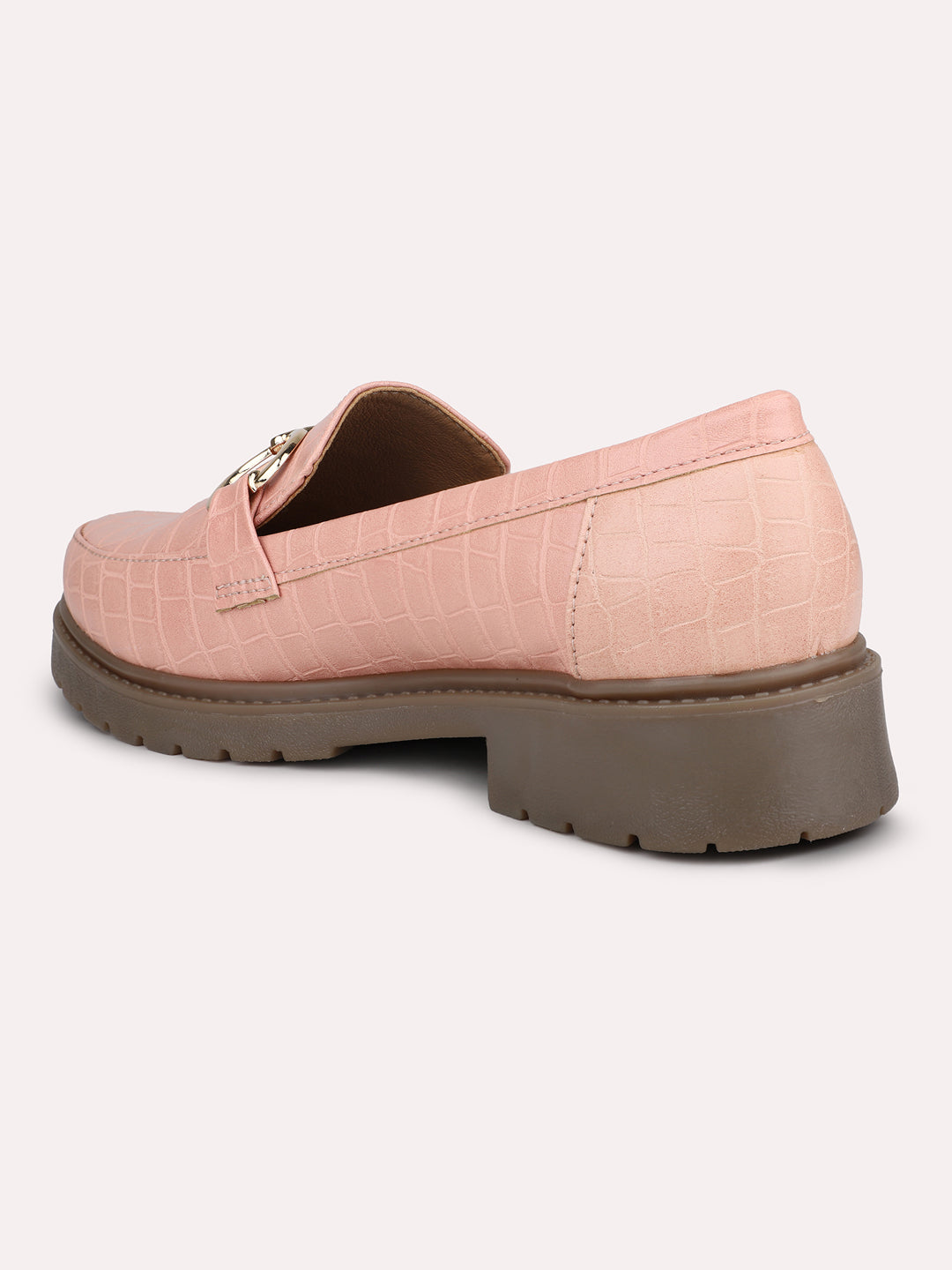 Women Peach Buckle Detail Moccasins