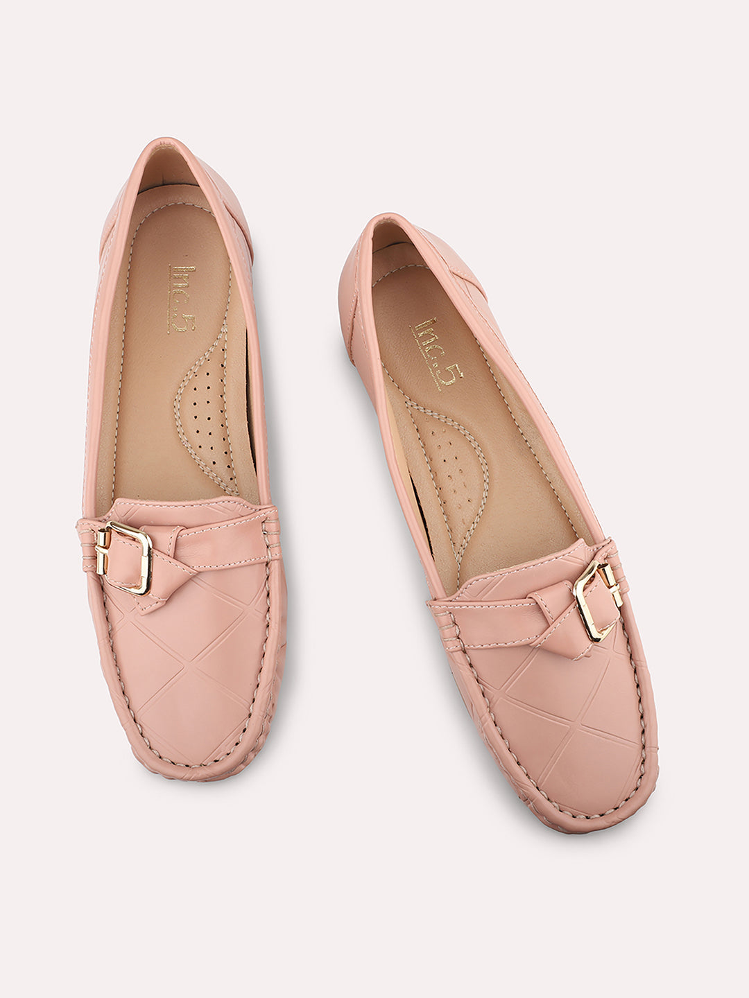 Women Peach Loafers with Buckle Detail