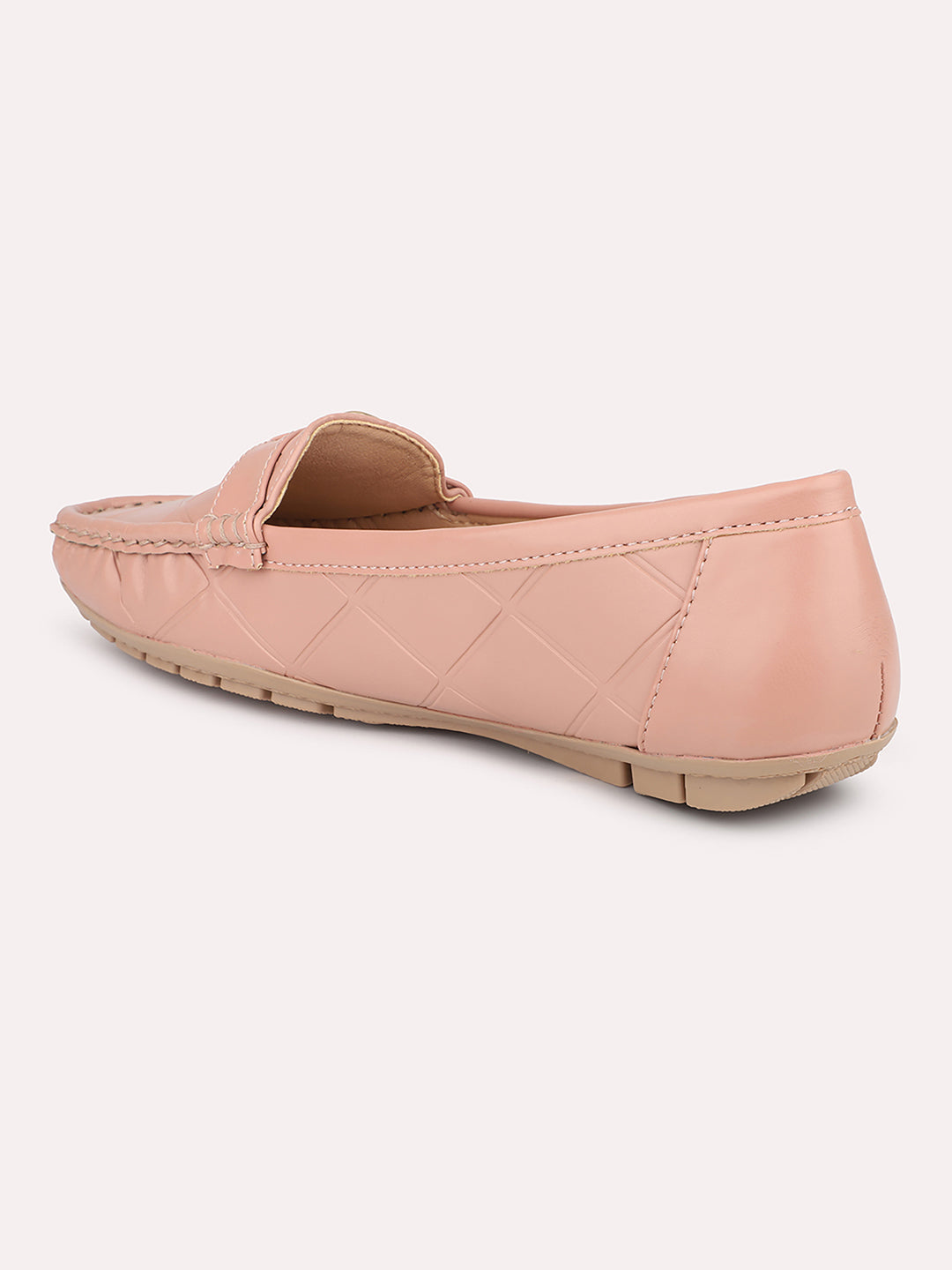 Women Peach Loafers with Buckle Detail