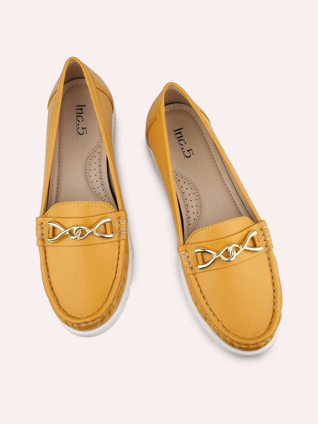 Women Mustard Round-Toe Horse-Bit Loafers