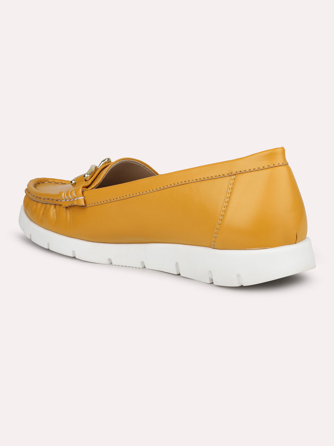 Women Mustard Round-Toe Horse-Bit Loafers