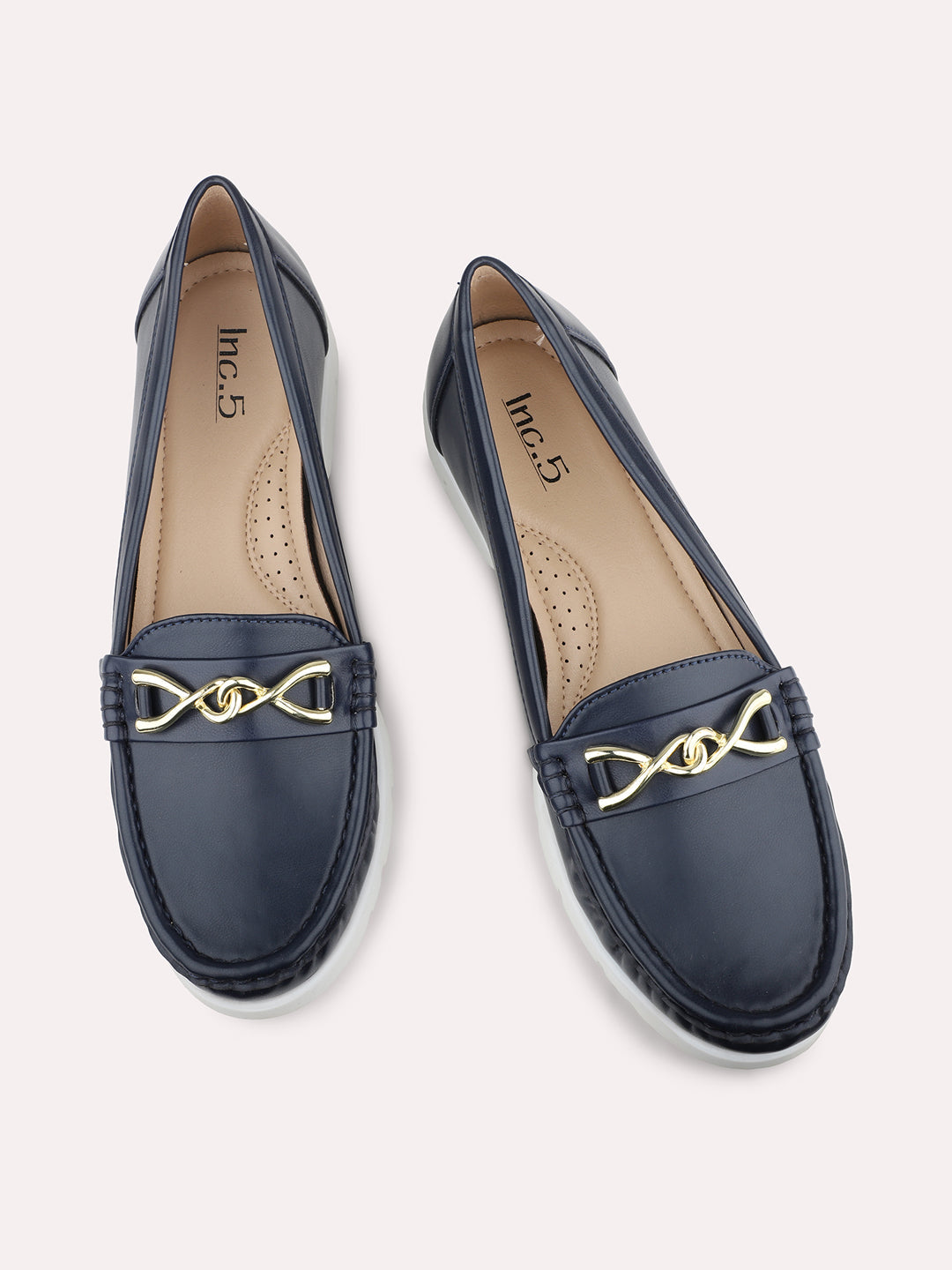 Women Navy Round-Toe Horse-Bit Loafers