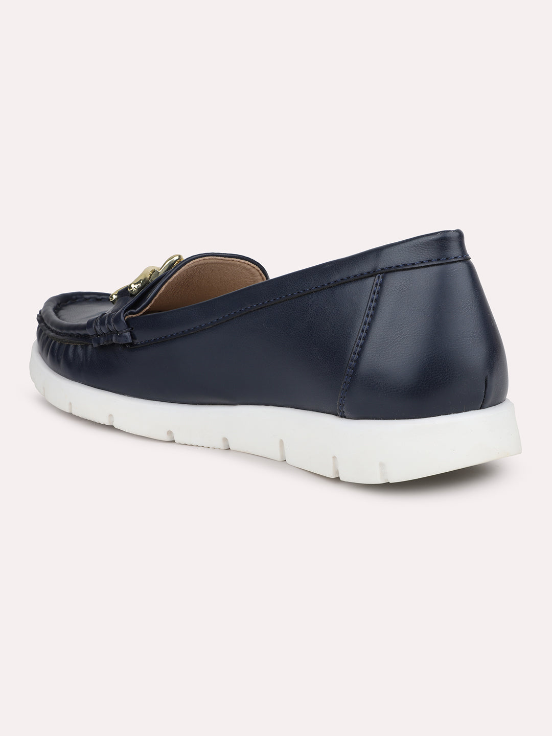 Women Navy Round-Toe Horse-Bit Loafers