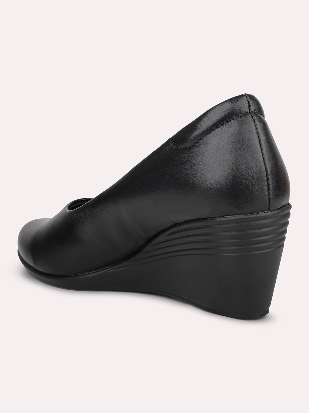 Women Black Solid Pumps Wedge Heels