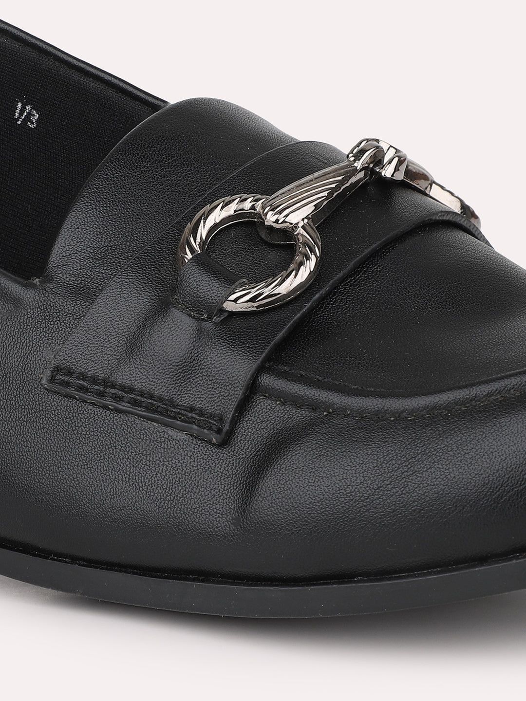 Women Black Buckle Detail Square Toe Moccasins