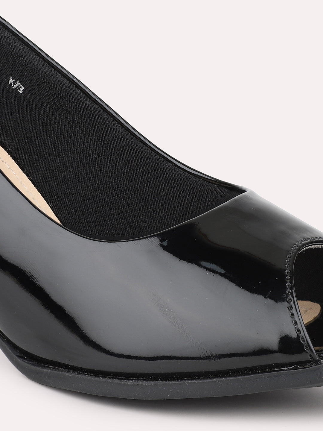 Women Black Peep Toe Block Heel Pumps