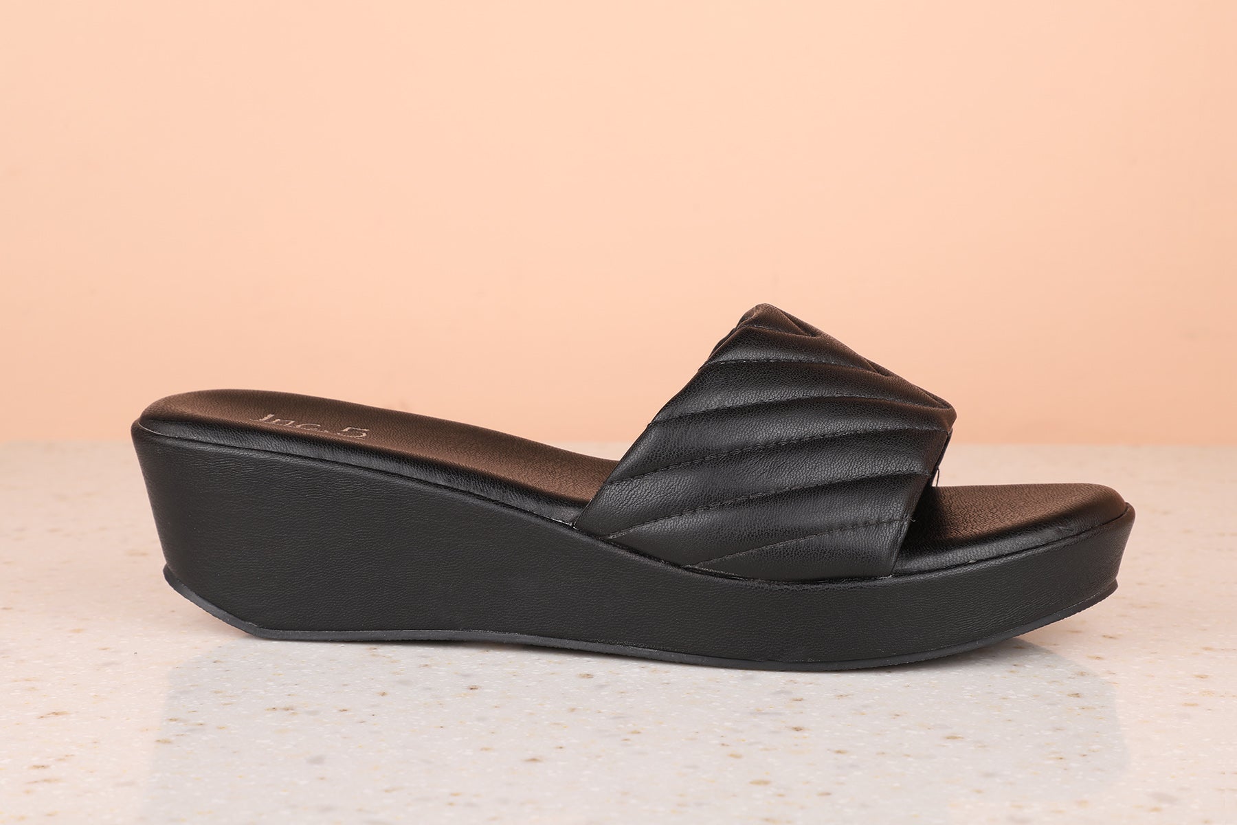 KHADIM Sharon Black Wedge Heel Sandal for Women (5161206)