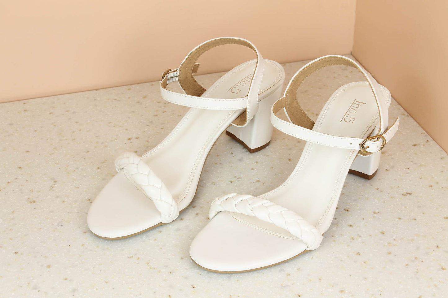 Women White Textured Block Heels Sandals
