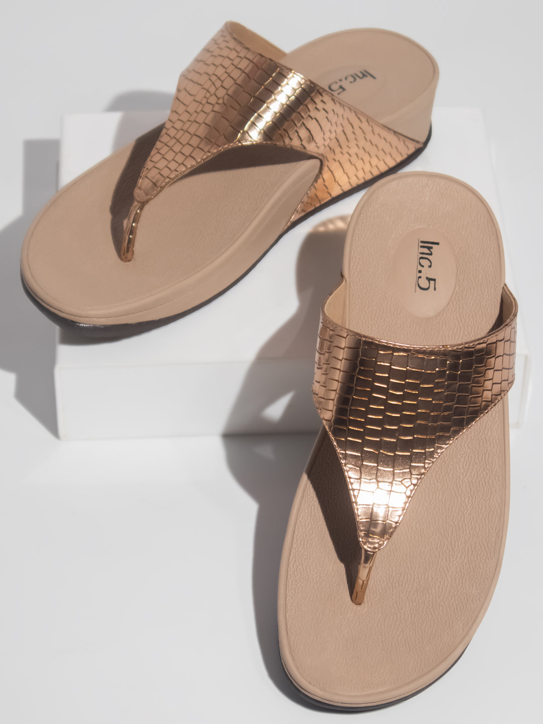 Women Rose Gold Embellished Ethnic Comfort Heels – Inc5 Shoes