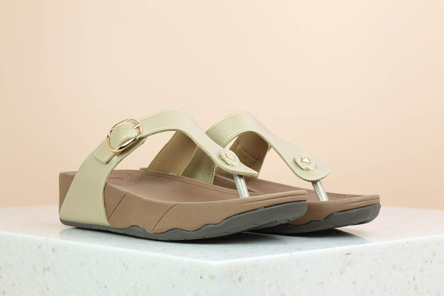 Women Gold Solid Casual Comfort Sandals