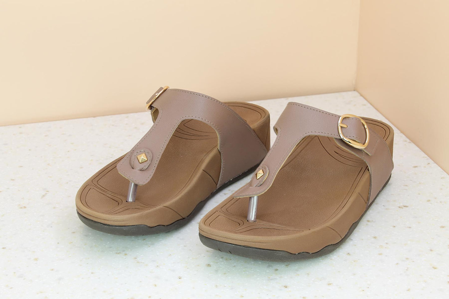 Women Peach Solid Casual Comfort Sandals