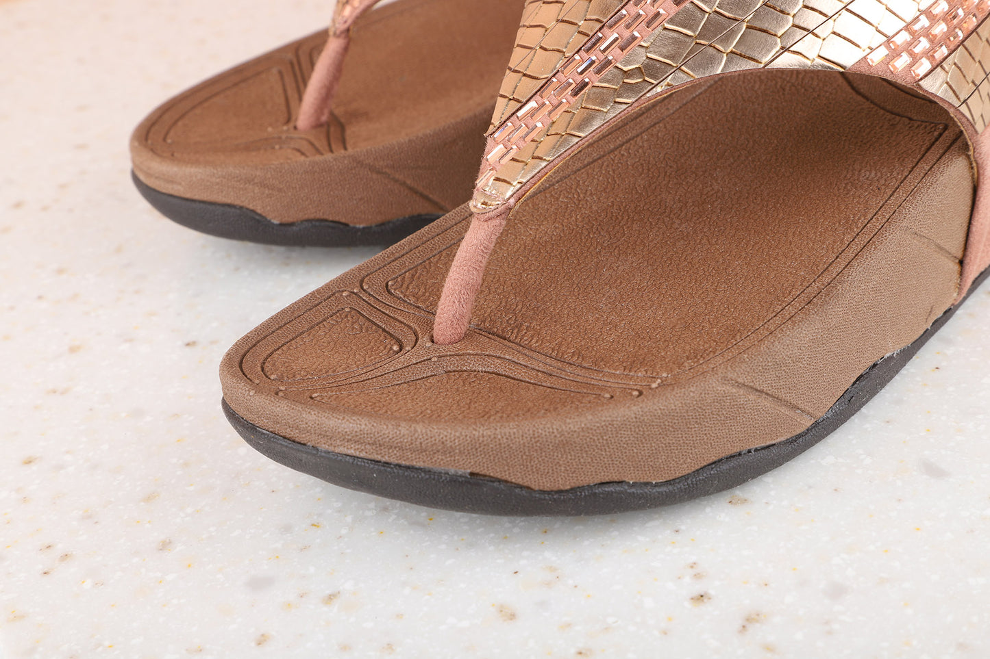Women Peach Embellished Comfort Sandals