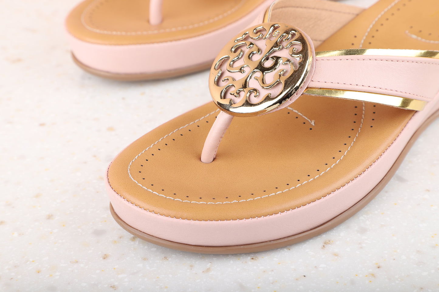 Women Peach Comfort Sandals with Fittings