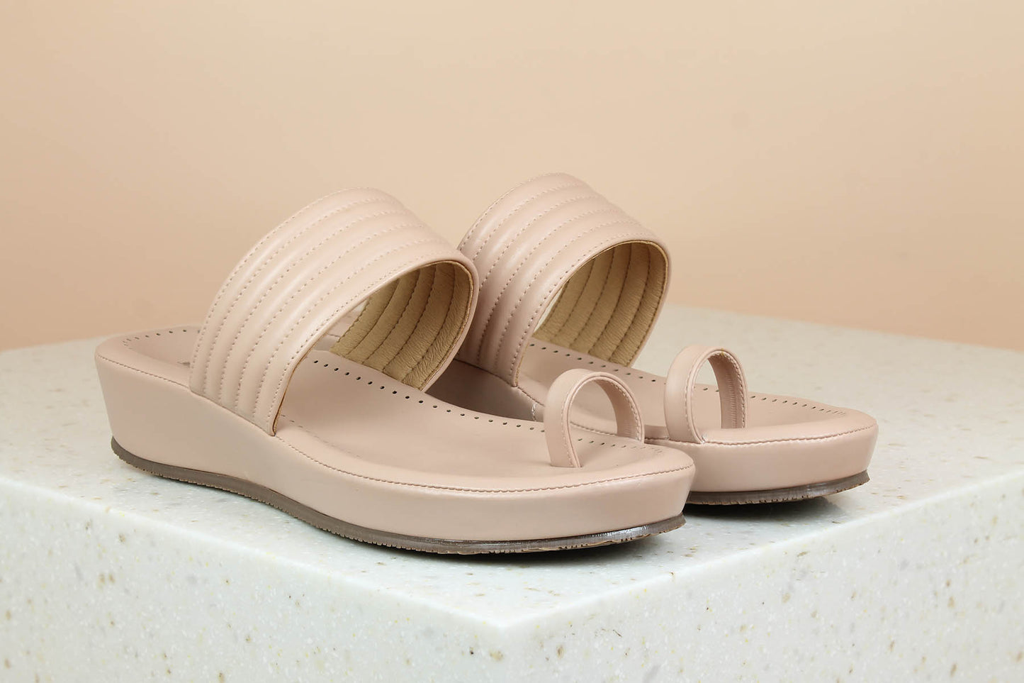 Women Peach Solid Comfort Sandals