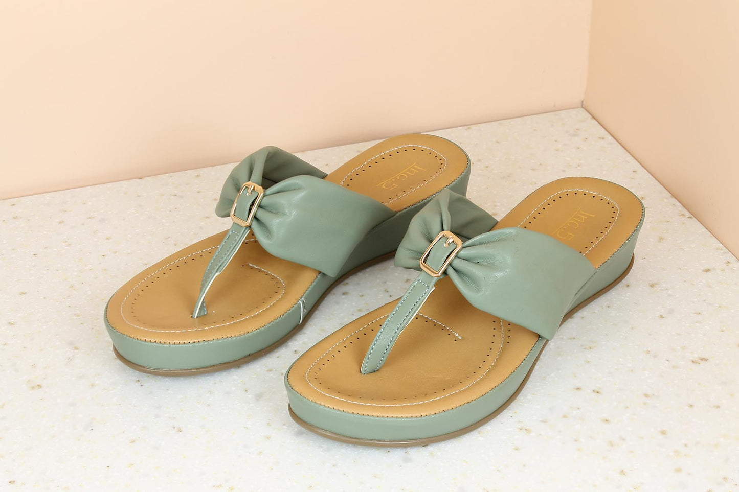 Women Green Solid Comfort Sandals
