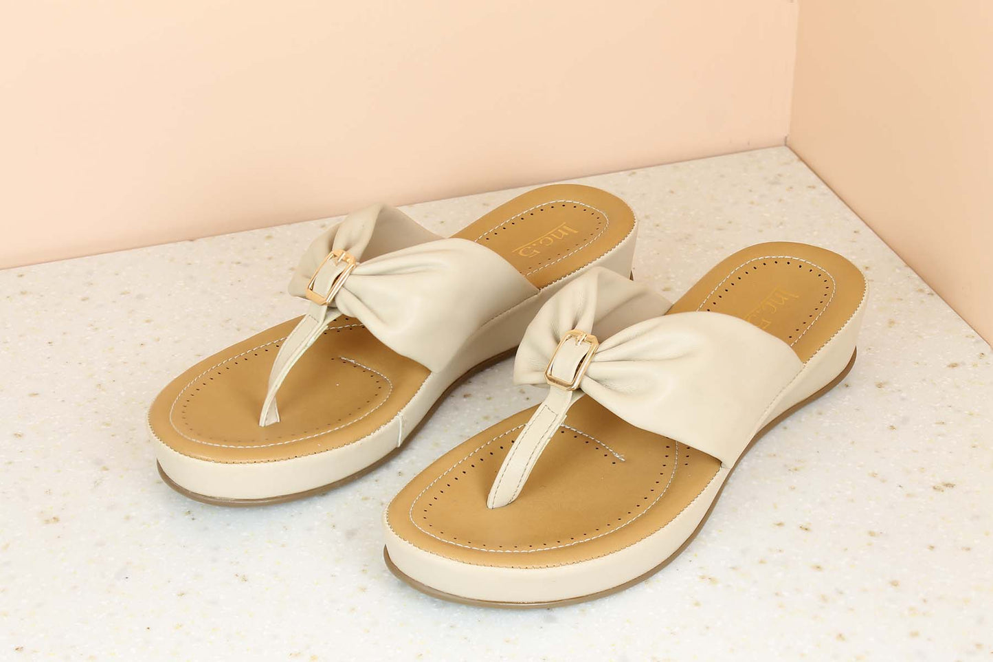 Women Beige Solid Comfort Sandals