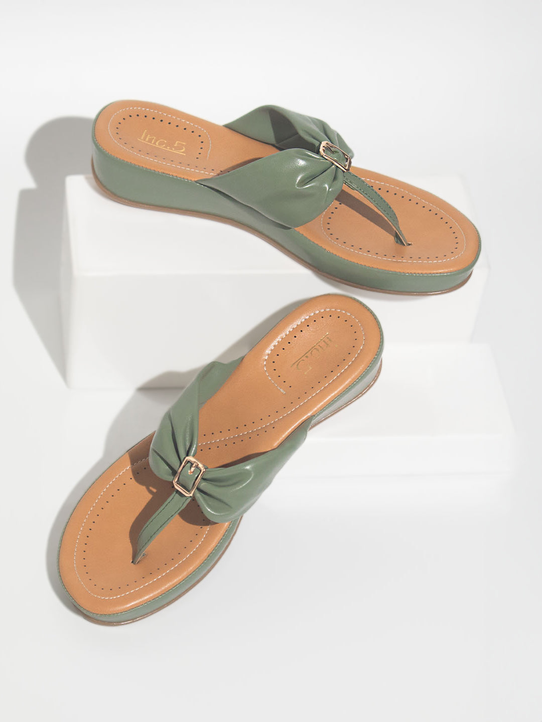 Women Green Solid Comfort Sandals