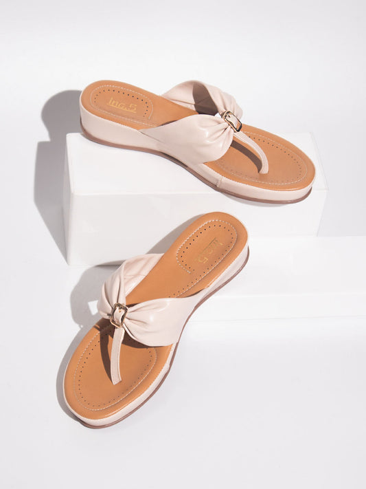 Women Beige Solid Comfort Sandals