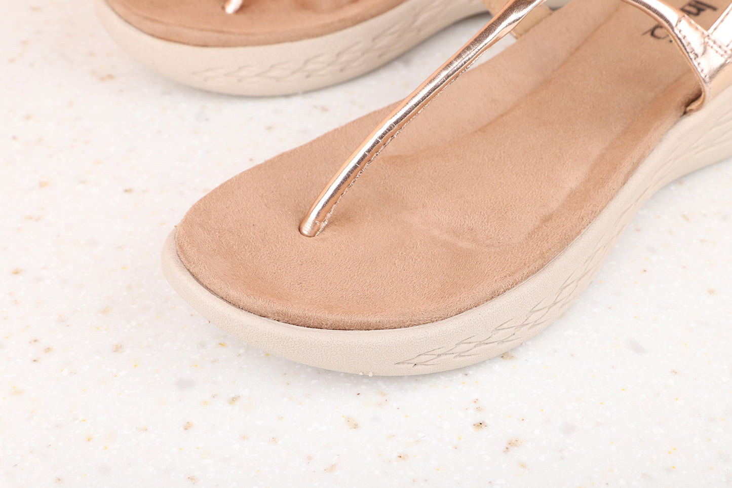 Women Rose Gold T-Strap Comfort Heels Sandals