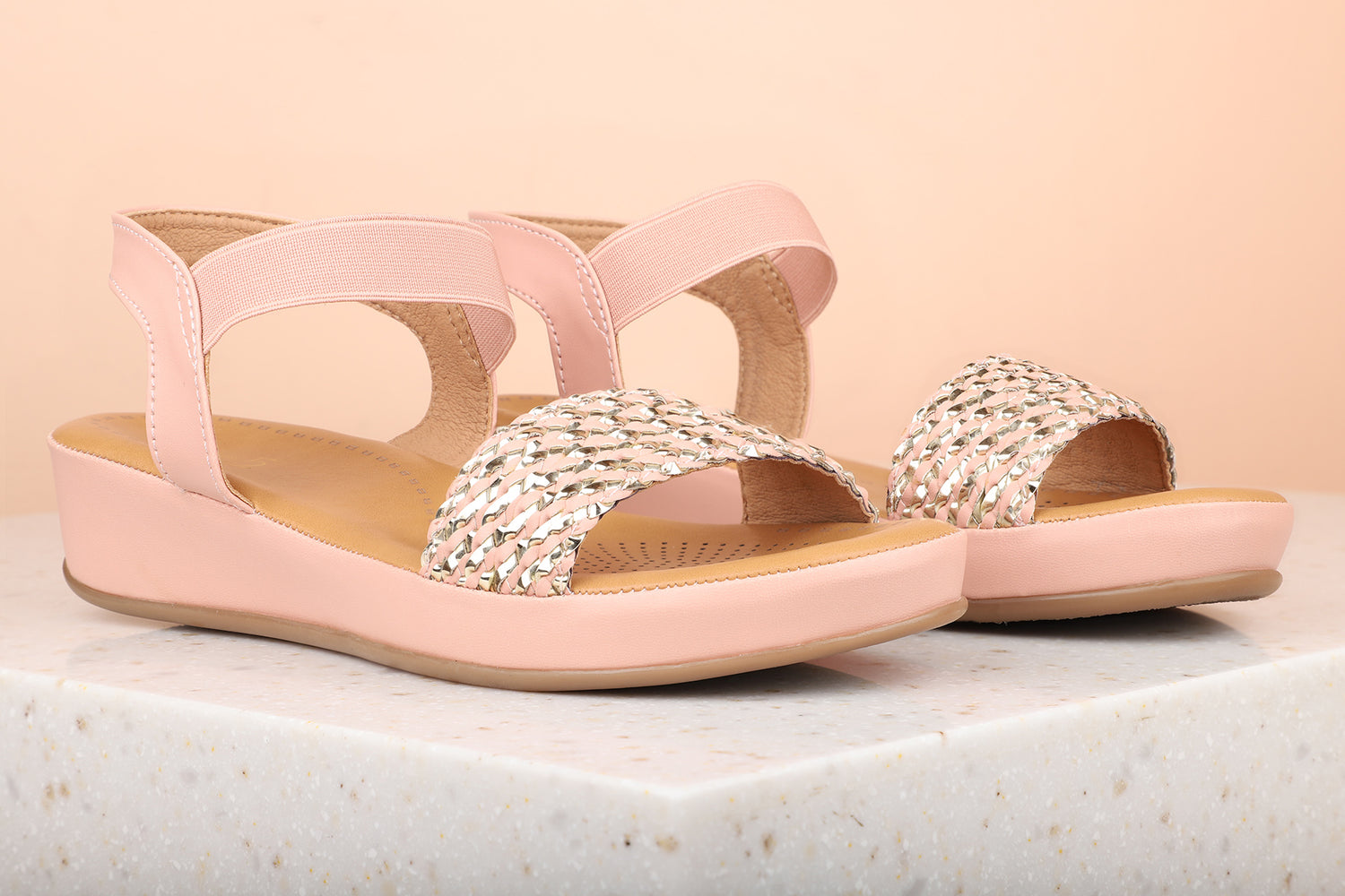 Women Peach Textured Comfort Sandals